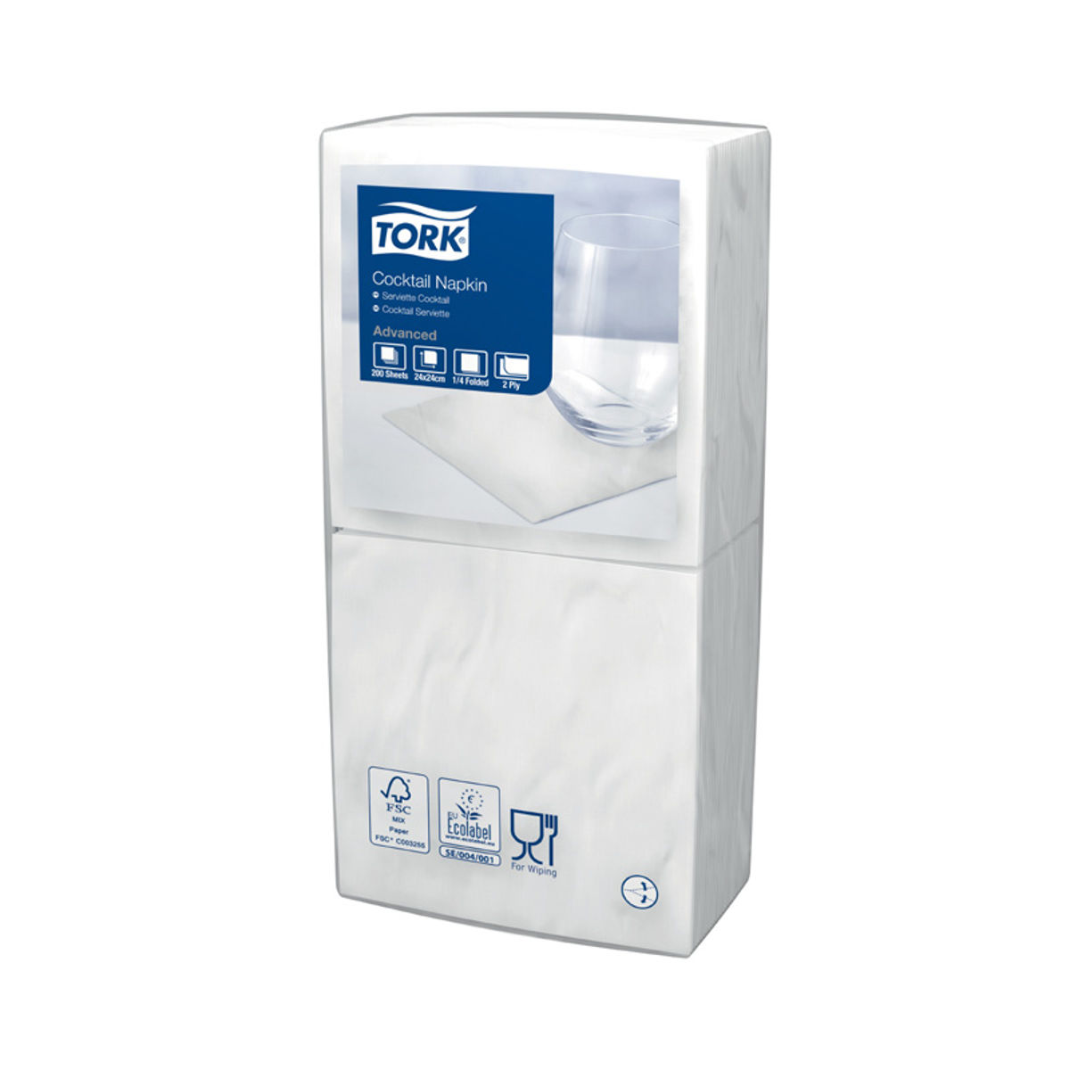 Afbeelding van Tork Cocktailservet 24x24cm 2-laags 1/4-vouw 12x200st. Wit