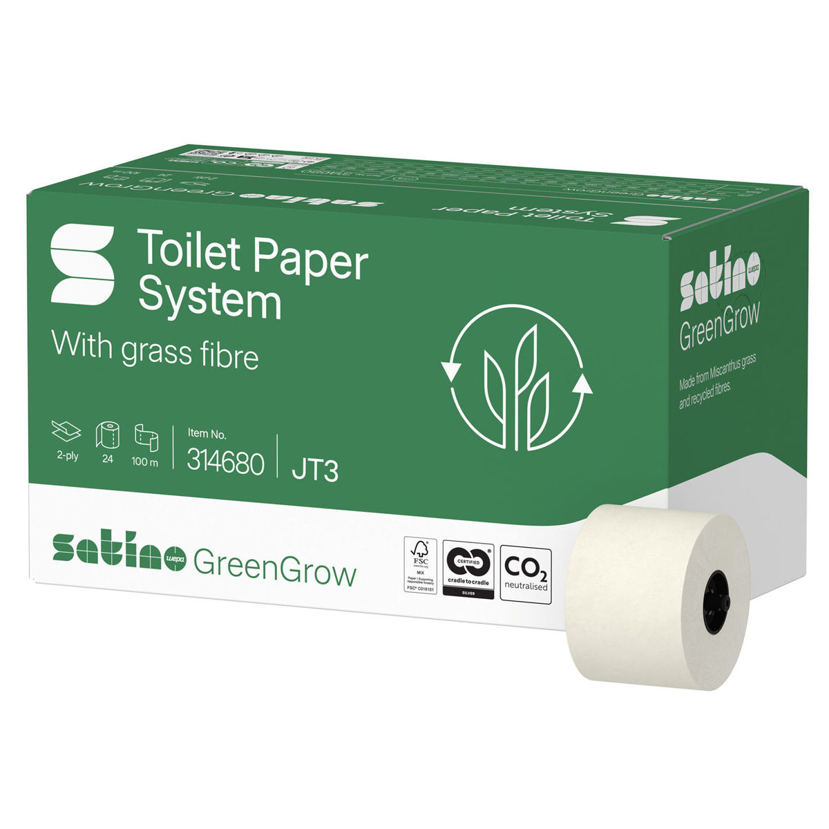 Satino GreenGrow JT3 toiletpapier doprol 2-laags, 24 rollen van 100 meter